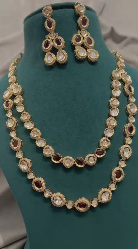 Elegant Ruby & Kundan Long Necklace Set with Matching Earrings
